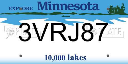 3VRJ87 Minnesota License Plate