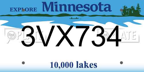 3VX734 Minnesota License Plate