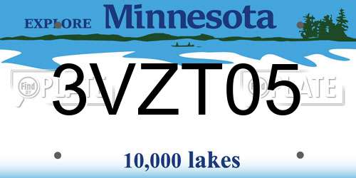 3VZT05 Minnesota License Plate