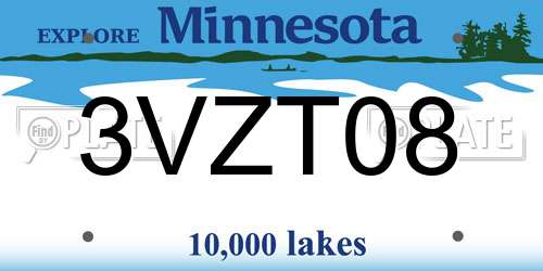 3VZT08 Minnesota License Plate