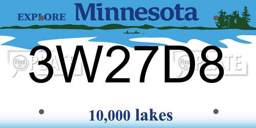 3W27D8 Minnesota License Plate
