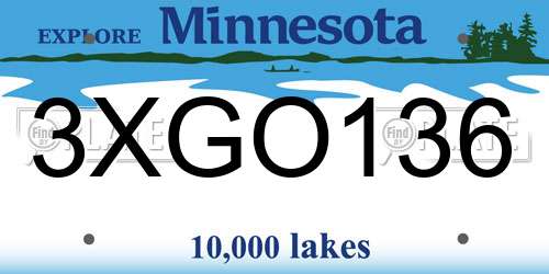 3XGO136 Minnesota License Plate