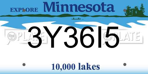 3Y36I5 Minnesota License Plate