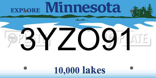 3YZO91 Minnesota License Plate