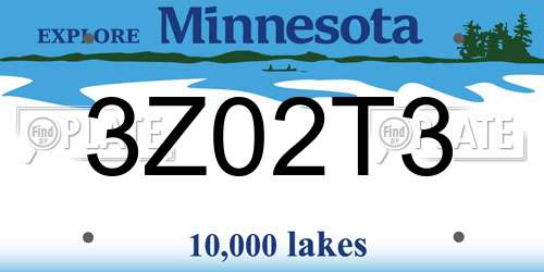 3Z02T3 Minnesota License Plate
