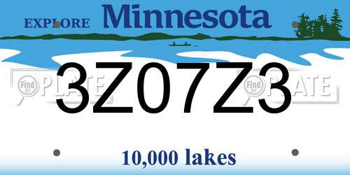 3Z07Z3 Minnesota License Plate