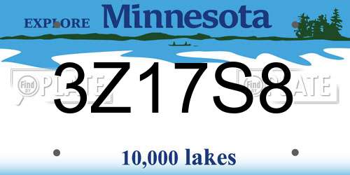 3Z17S8 Minnesota License Plate