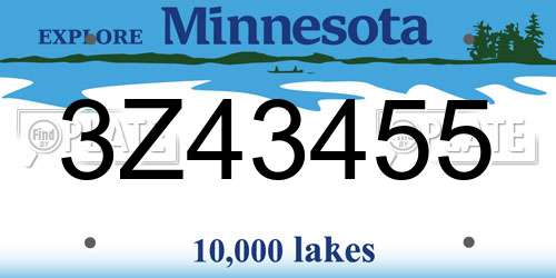3Z43455 Minnesota License Plate