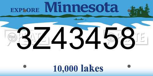 3Z43458 Minnesota License Plate