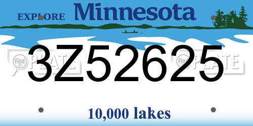 3Z52625 Minnesota License Plate