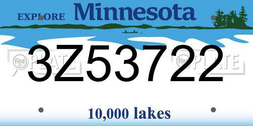 3Z53722 Minnesota License Plate