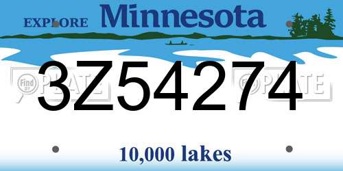 3Z54274 Minnesota License Plate