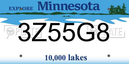 3Z55G8 Minnesota License Plate