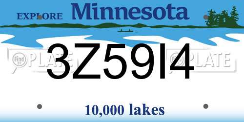 3Z59I4 Minnesota License Plate