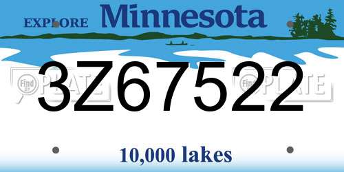3Z67522 Minnesota License Plate