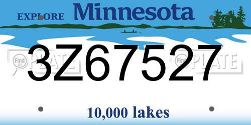 3Z67527 Minnesota License Plate
