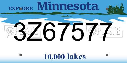 3Z67577 Minnesota License Plate