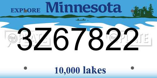 3Z67822 Minnesota License Plate