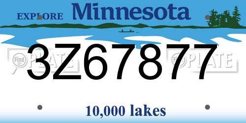3Z67877 Minnesota License Plate