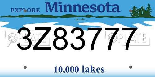 3Z83777 Minnesota License Plate