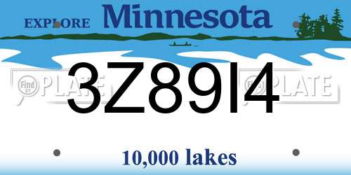 3Z89I4 Minnesota License Plate