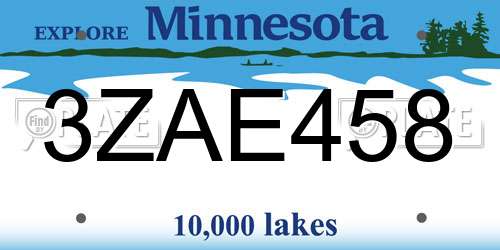 3ZAE458 Minnesota License Plate
