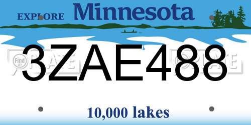 3ZAE488 Minnesota License Plate