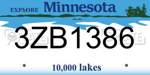 3ZB1386 Minnesota License Plate