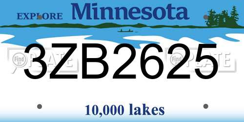 3ZB2625 Minnesota License Plate
