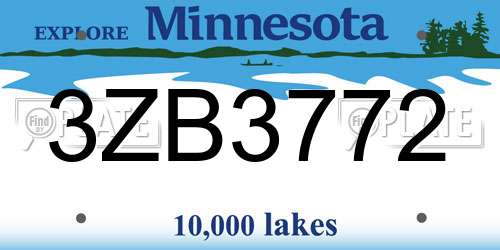 3ZB3772 Minnesota License Plate
