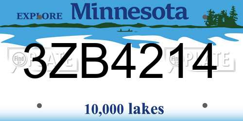 3ZB4214 Minnesota License Plate
