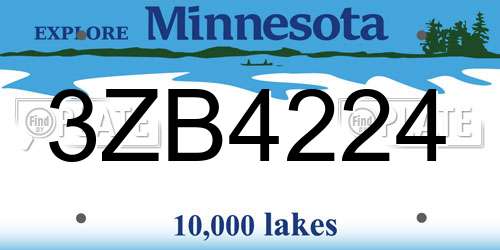 3ZB4224 Minnesota License Plate