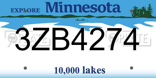 3ZB4274 Minnesota License Plate