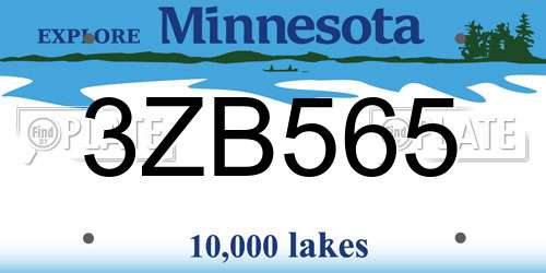 3ZB565 Minnesota License Plate