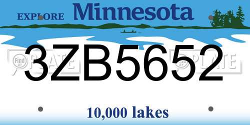 3ZB5652 Minnesota License Plate