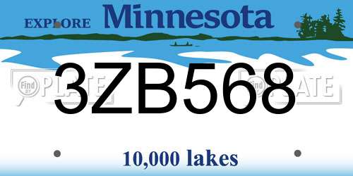 3ZB568 Minnesota License Plate