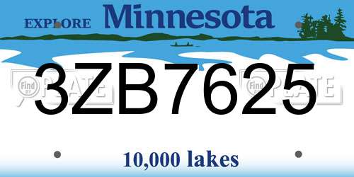 3ZB7625 Minnesota License Plate
