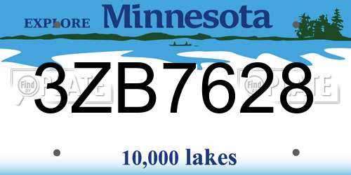 3ZB7628 Minnesota License Plate