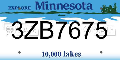 3ZB7675 Minnesota License Plate