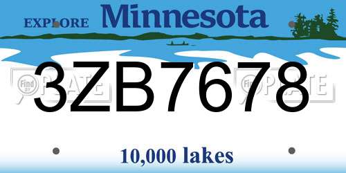 3ZB7678 Minnesota License Plate