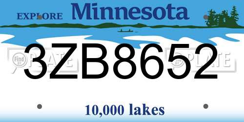 3ZB8652 Minnesota License Plate