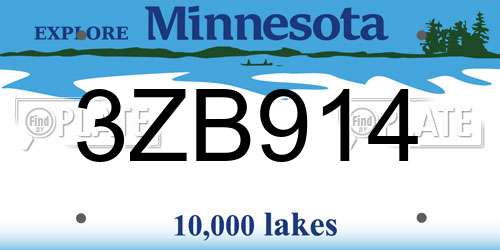 3ZB914 Minnesota License Plate