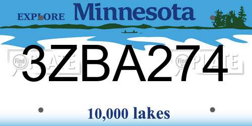 3ZBA274 Minnesota License Plate