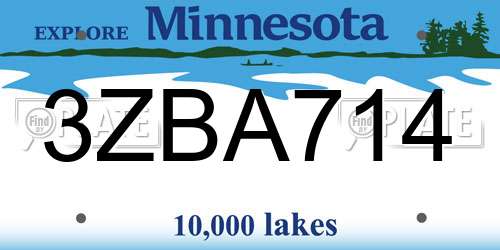 3ZBA714 Minnesota License Plate