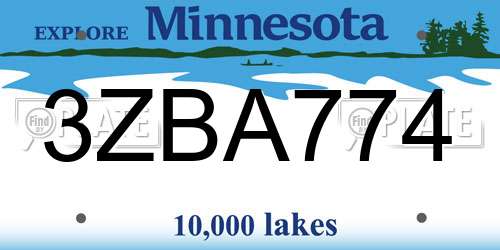 3ZBA774 Minnesota License Plate