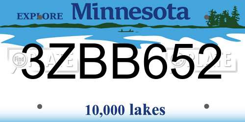 3ZBB652 Minnesota License Plate