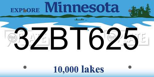 3ZBT625 Minnesota License Plate