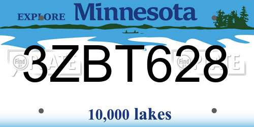 3ZBT628 Minnesota License Plate