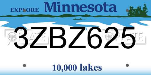 3ZBZ625 Minnesota License Plate