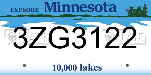 3ZG3122 Minnesota License Plate